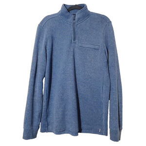 Prana Mens Medium Blue Sweatshirt HEMP Pullover Outdoor Hike Yoga 1/4 Zip